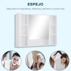 Armario de baño Almendra Kleankin con puerta espejo y compartimentos blanco 70x100x15 cm