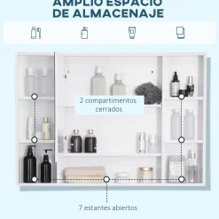 Armario de baño Almendra Kleankin con puerta espejo y compartimentos blanco 70x100x15 cm
