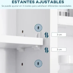 Armario de baño Almendra Kleankin con puerta espejo y compartimentos blanco 70x100x15 cm