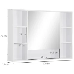 Armario de baño Almendra Kleankin con puerta espejo y compartimentos blanco 70x100x15 cm