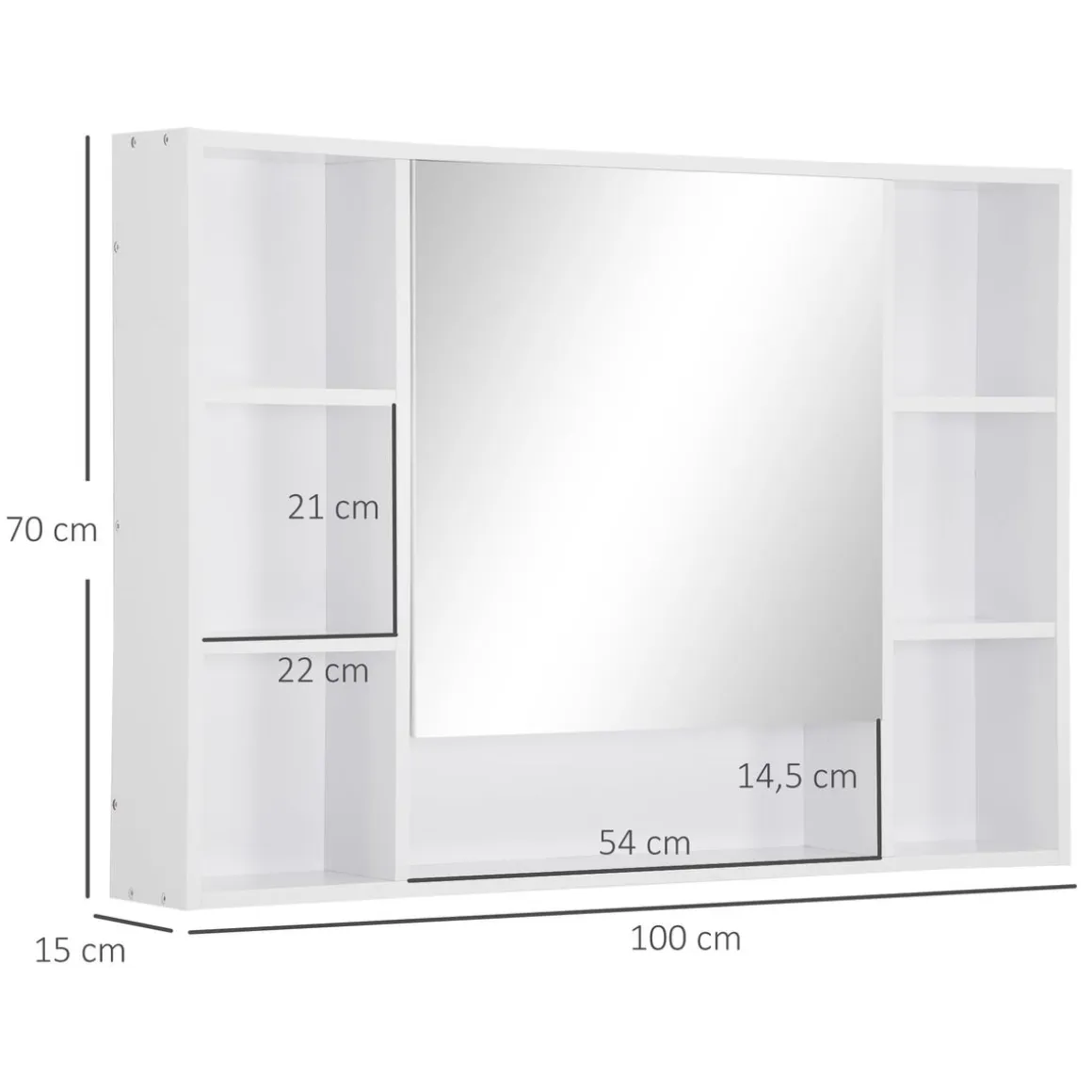 Armario de baño Almendra Kleankin con puerta espejo y compartimentos blanco 70x100x15 cm