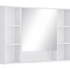 Armario de baño Almendra Kleankin con puerta espejo y compartimentos blanco 70x100x15 cm