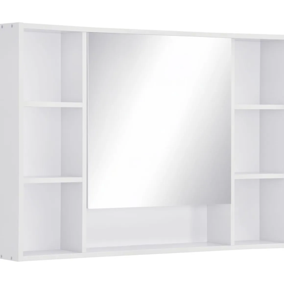 Armario de baño Almendra Kleankin con puerta espejo y compartimentos blanco 70x100x15 cm