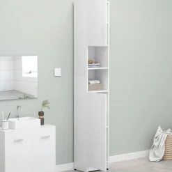 Armario de baño alto 2 puertas 2 estantes abiertos blanco 190x32x25,5 cm