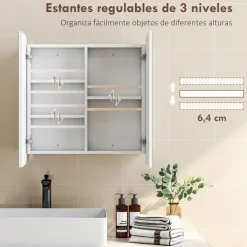 Armario de baño Arona Homcom 2 puertas con espejo blanco 66x13x68 cm