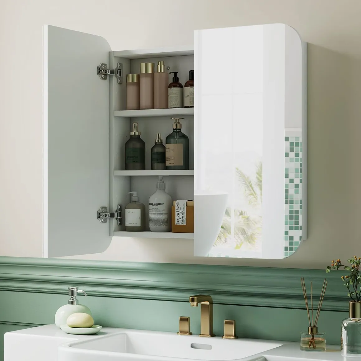 Armario de baño Arona Homcom 2 puertas con espejo blanco 66x13x68 cm