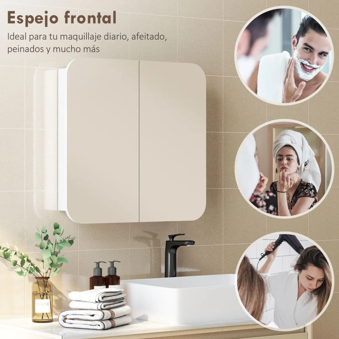 Armario de baño Arona Homcom 2 puertas con espejo blanco 66x13x68 cm
