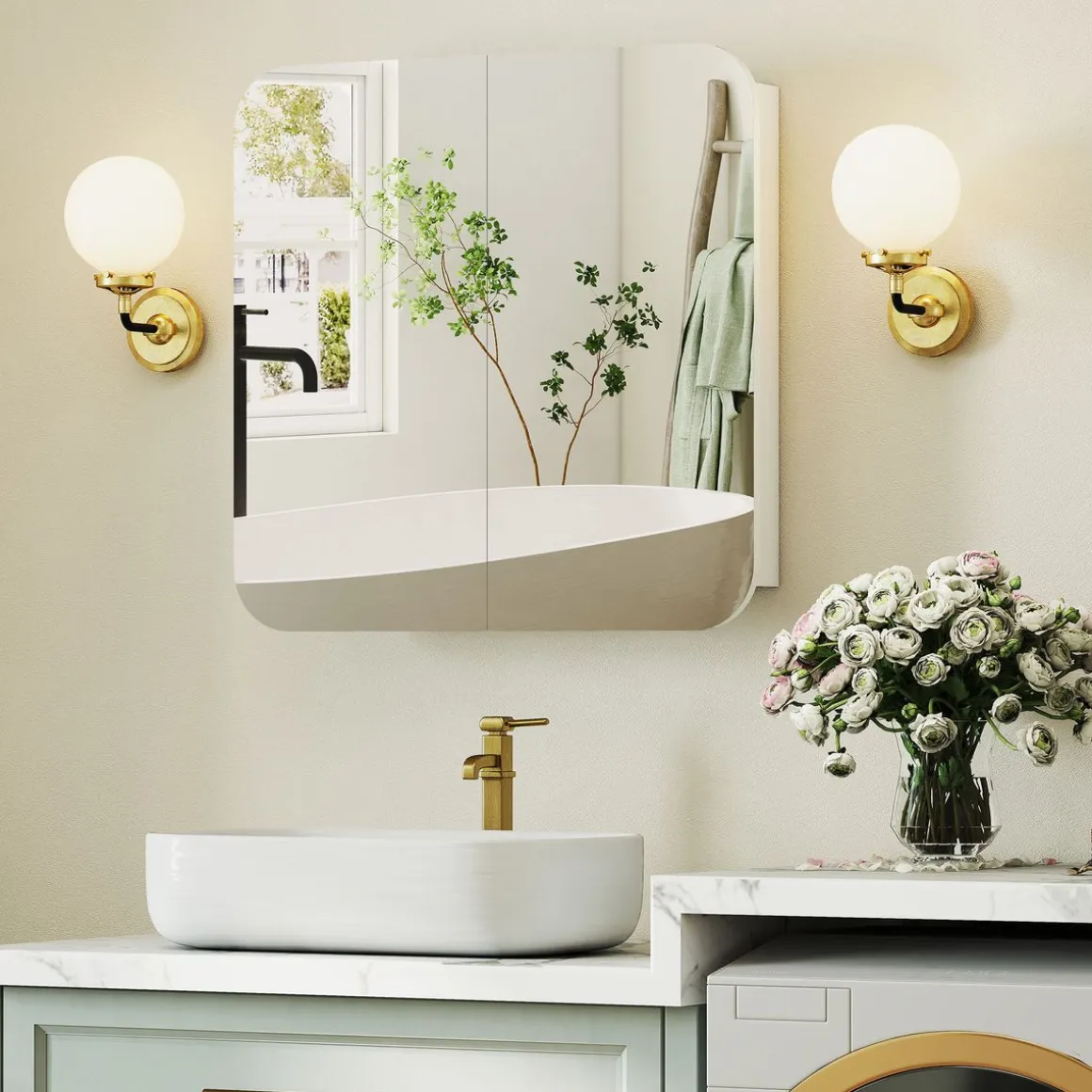 Armario de baño Arona Homcom 2 puertas con espejo blanco 66x13x68 cm