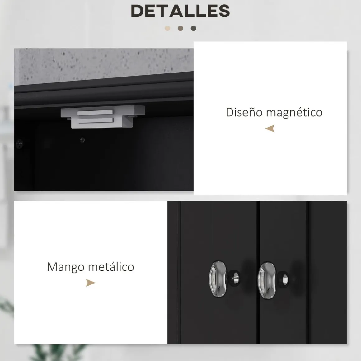 Armario de baño Bosque Kleankin doble puerta con compartimento negro 66x50,8x17,8 cm