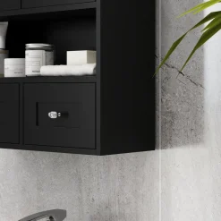 Armario de baño Bosque Kleankin doble puerta con compartimento negro 66x50,8x17,8 cm