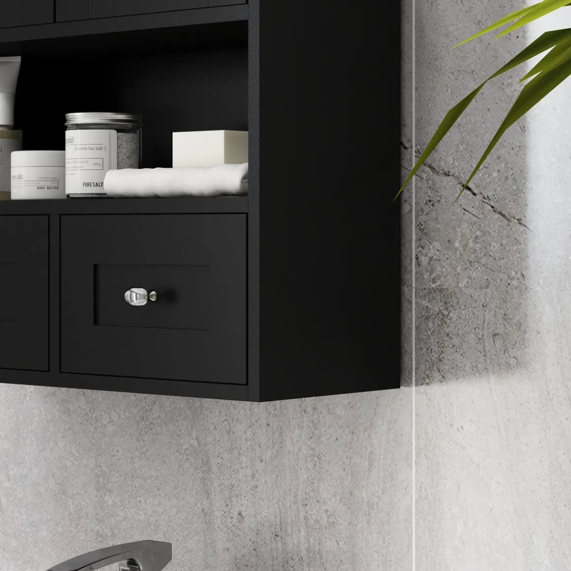Armario de baño Bosque Kleankin doble puerta con compartimento negro 66x50,8x17,8 cm