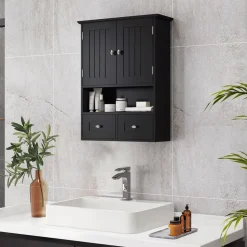 Armario de baño Bosque Kleankin doble puerta con compartimento negro 66x50,8x17,8 cm