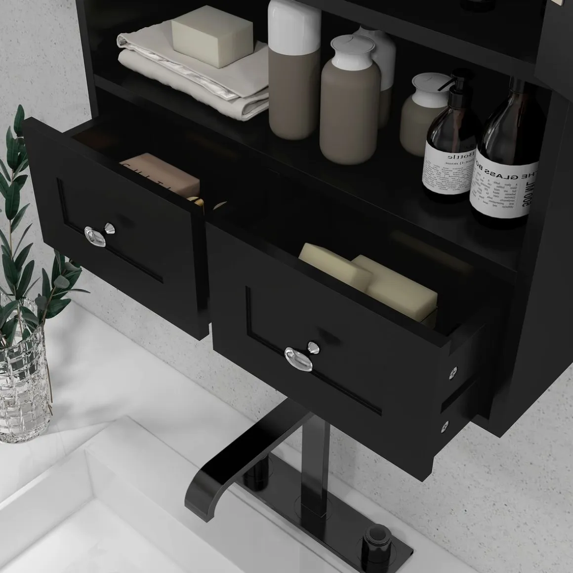 Armario de baño Bosque Kleankin doble puerta con compartimento negro 66x50,8x17,8 cm