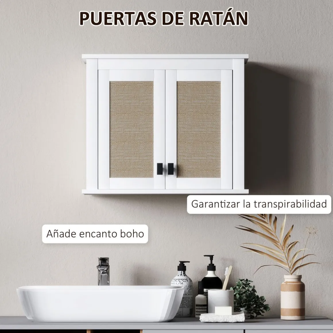 Armario de baño Brisa Homcom 2 puertas blanco/natural 49,4x60x19,5 cm