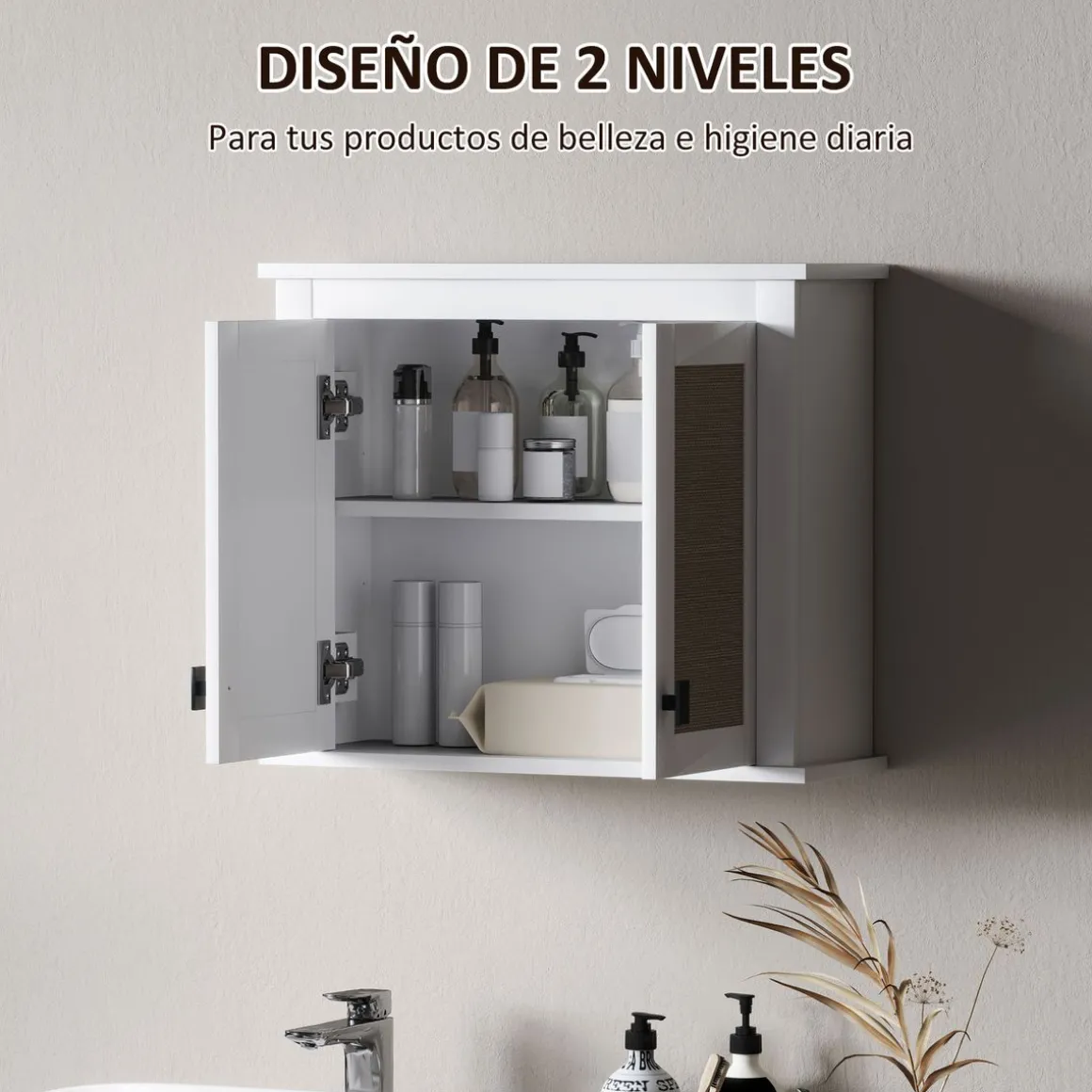 Armario de baño Brisa Homcom 2 puertas blanco/natural 49,4x60x19,5 cm
