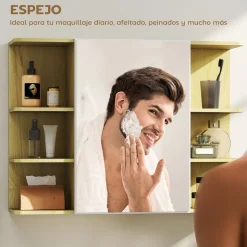 Armario de baño Celeste Homcom 1 puerta espejo 6 estantes abiertos natural 59x20x80 cm
