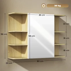 Armario de baño Celeste Homcom 1 puerta espejo 6 estantes abiertos natural 59x20x80 cm