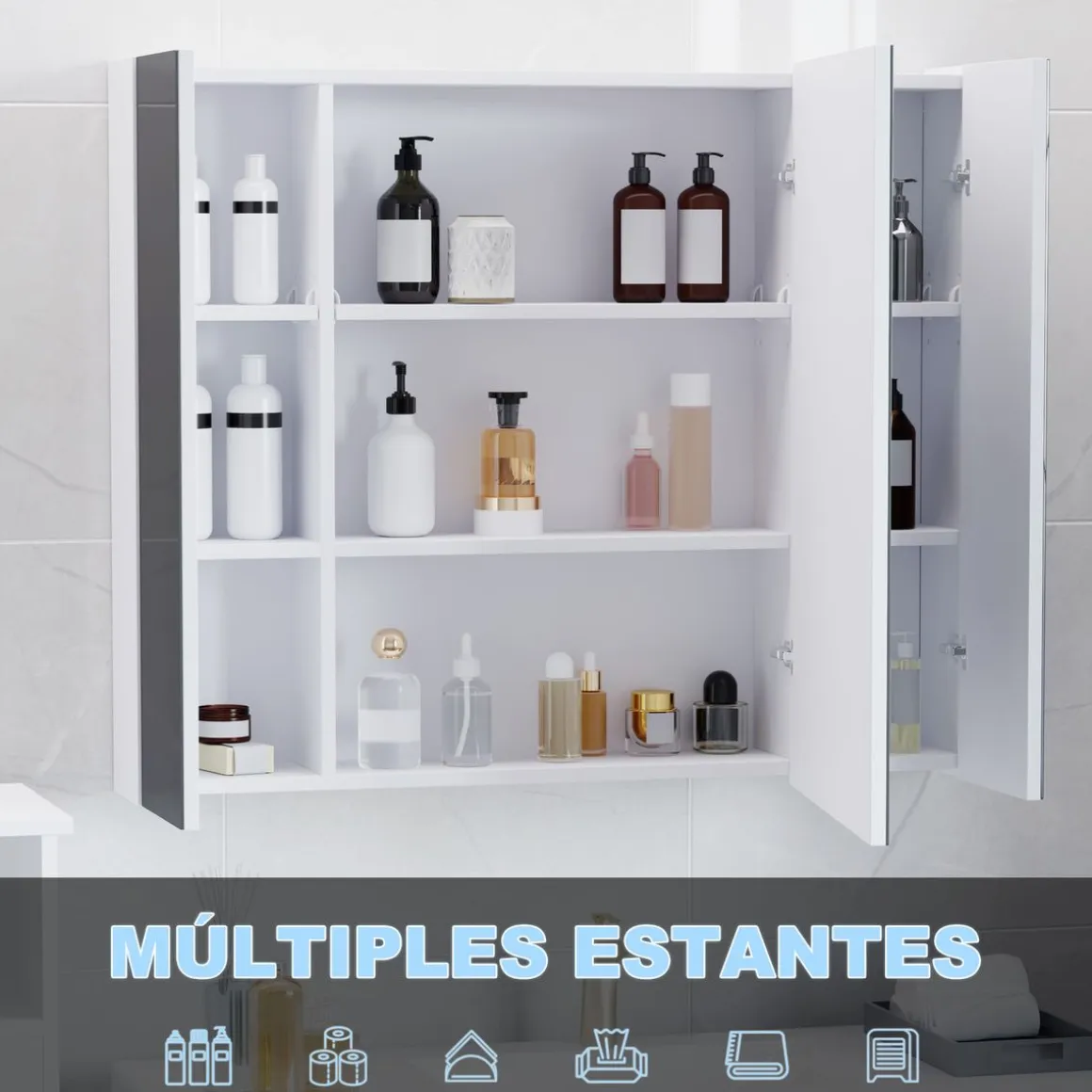 Armario de baño Chakra Kleankin con luz LED blanco 75x90x15 cm