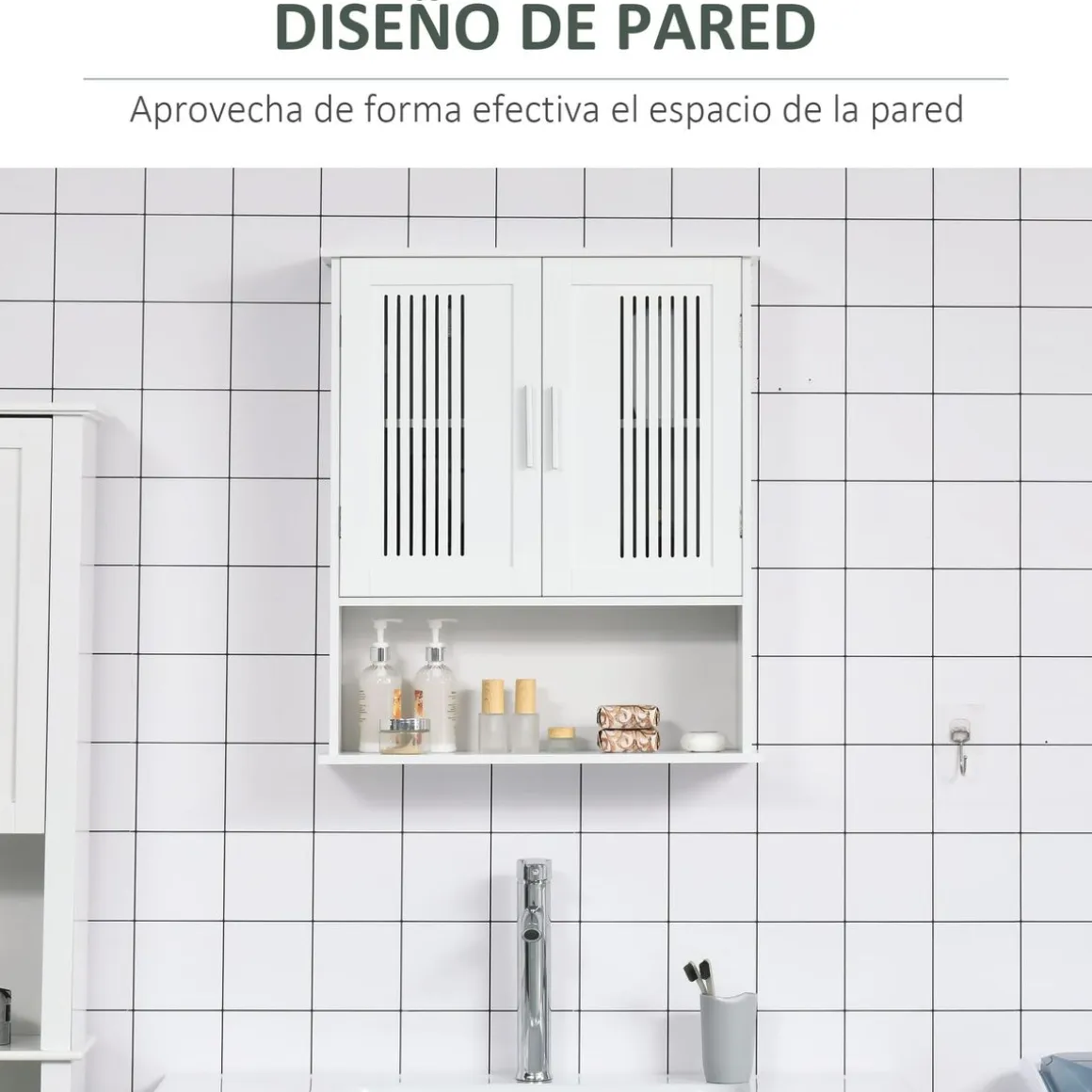 Armario de baño Clara Kleankin 2 puertas con estante blanco 70x60x20 cm