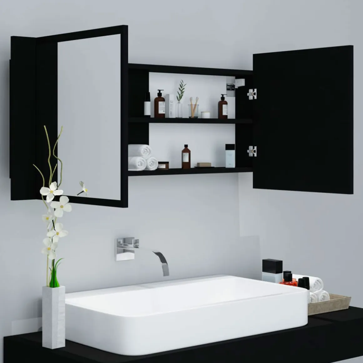 Armario de baño con espejo Rieti con luz LED 45x100x12 cm