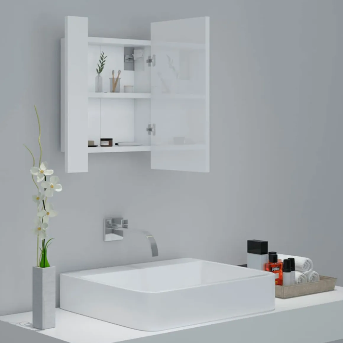 Armario de baño con espejo Rimini con luz LED 45x40x12 cm
