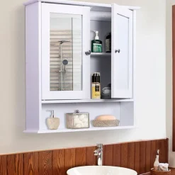 Armario de baño con espejo blanco 56x13x58 cm