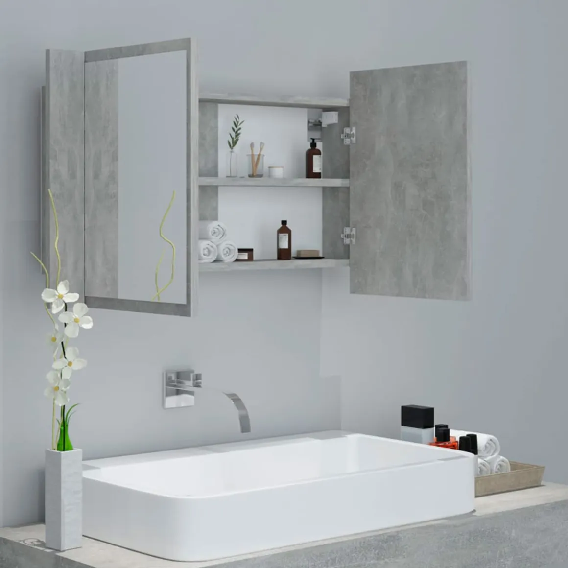 Armario de baño con espejo Rieti con luz LED 45x80x12 cm