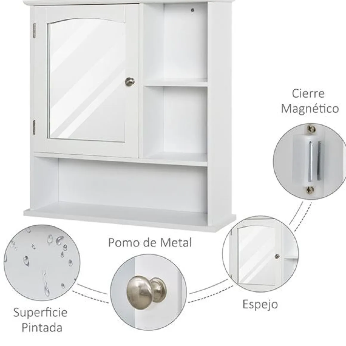 Armario de baño con espejo para pared blanco 63x60x18 cm