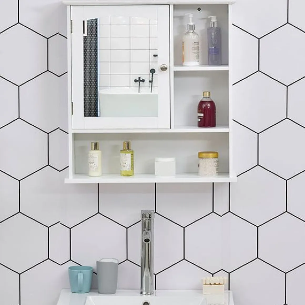 Armario de baño con espejo para pared blanco 63x60x18 cm