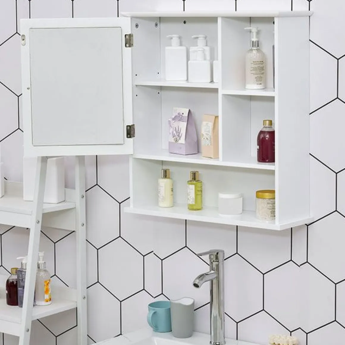 Armario de baño con espejo para pared blanco 63x60x18 cm