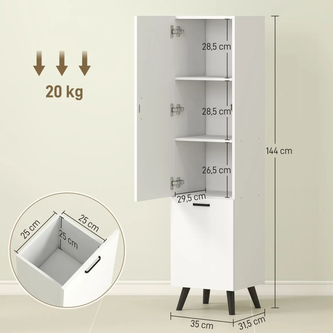 Armario de baño Elite Homcom 2 puertas blanco 144x35x31,5 cm