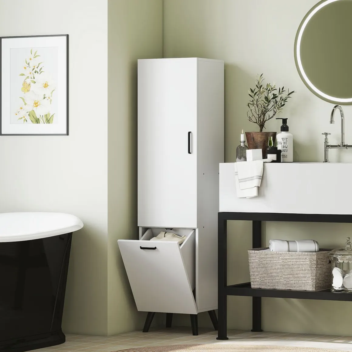 Armario de baño Elite Homcom 2 puertas blanco 144x35x31,5 cm