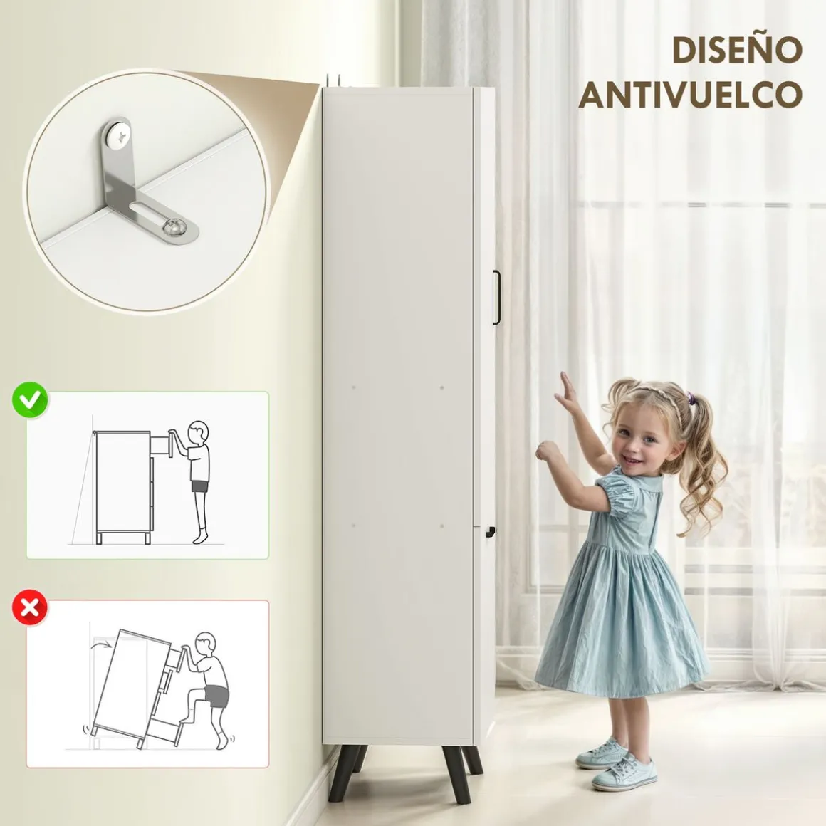 Armario de baño Elite Homcom 2 puertas blanco 144x35x31,5 cm
