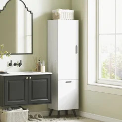 Armario de baño Elite Homcom 2 puertas blanco 144x35x31,5 cm
