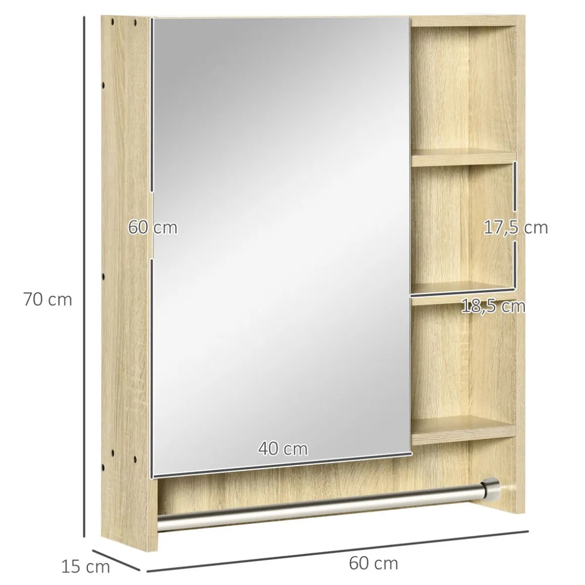Armario de baño Enebro Kleankin con espejo, estantes y toallero natural 70x60x15 cm