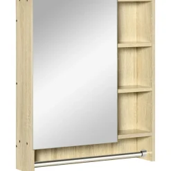 Armario de baño Enebro Kleankin con espejo, estantes y toallero natural 70x60x15 cm