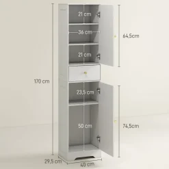 Armario de baño Eterna Homcom 2 puertas con un cajón blanco 170x40x29,5 cm