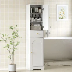 Armario de baño Eterna Homcom 2 puertas con un cajón blanco 170x40x29,5 cm