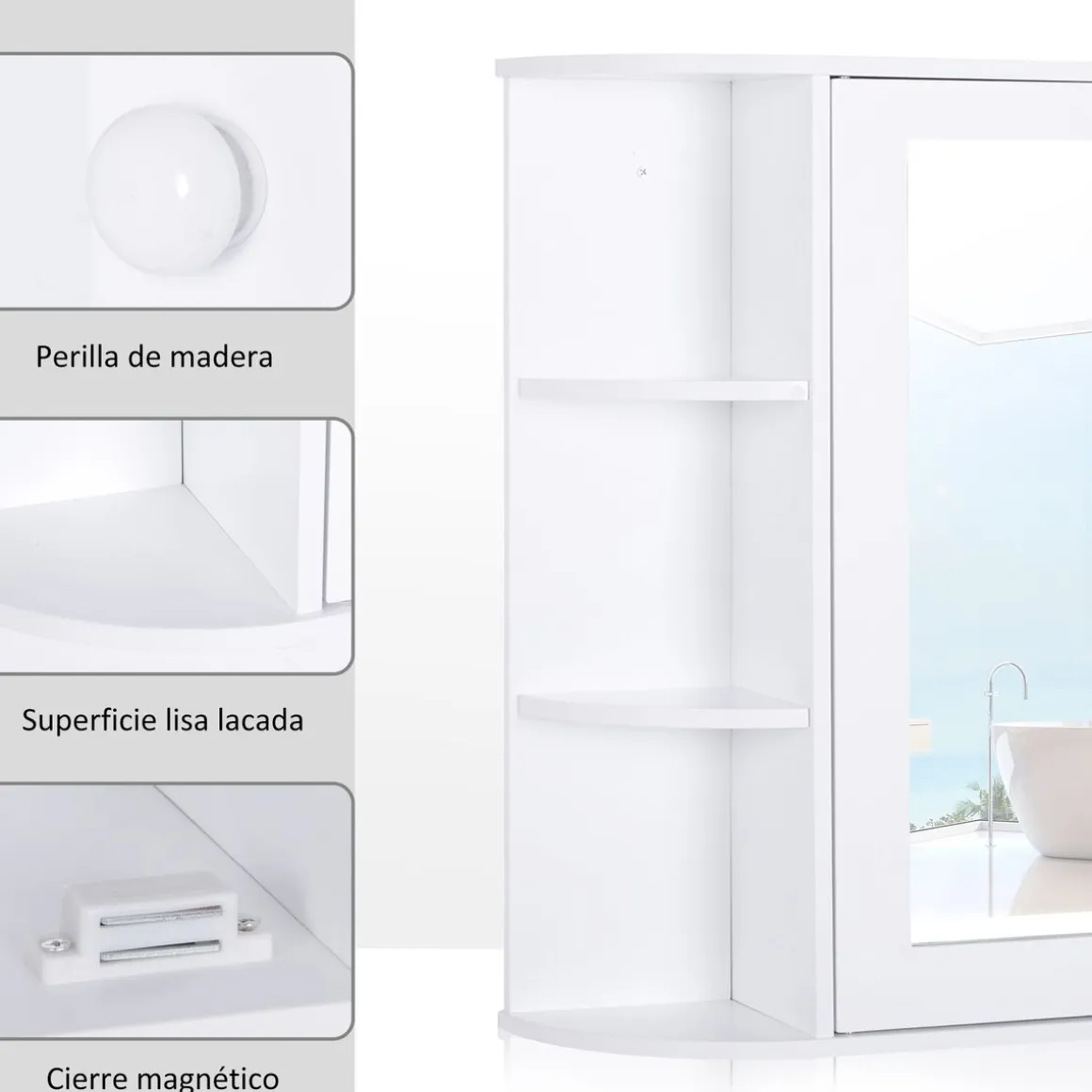 Armario de baño Kabun Homcom con espejo blanco 63x66x17 cm