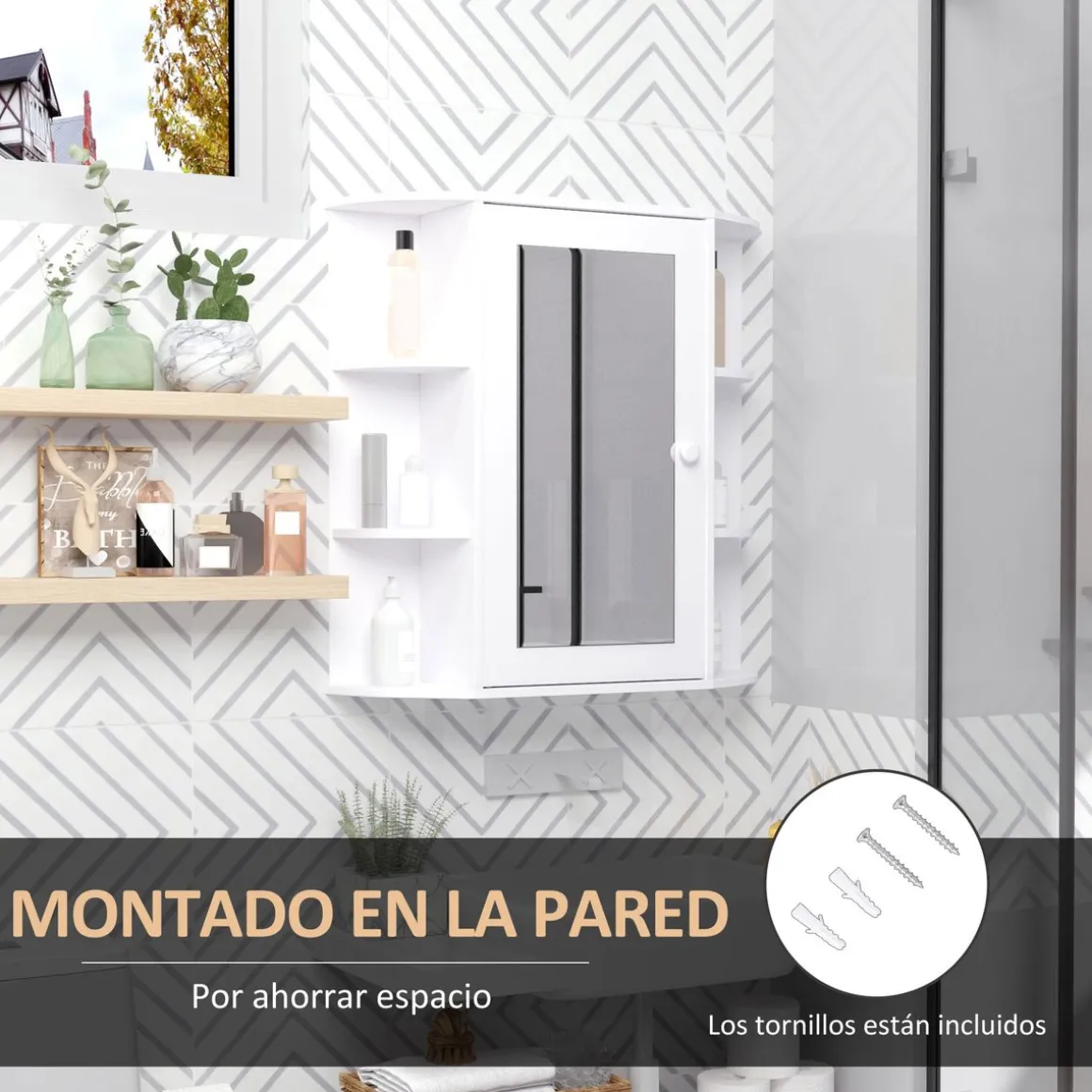 Armario de baño Kabun Homcom con espejo blanco 63x66x17 cm