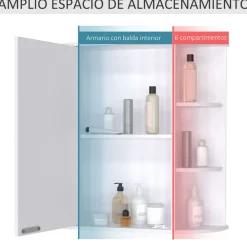 Armario de baño Kabun Homcom con espejo blanco 63x66x17 cm