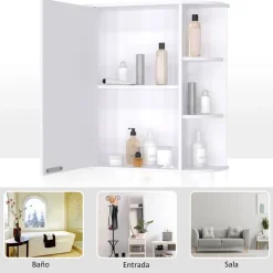 Armario de baño Kabun Homcom con espejo blanco 63x66x17 cm
