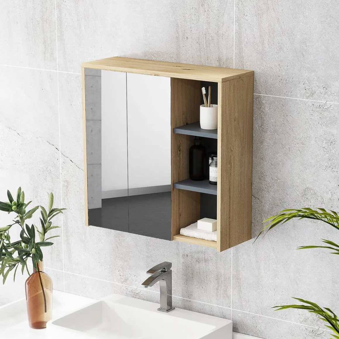 Armario de baño Katie Homcom con espejo 60x60x20