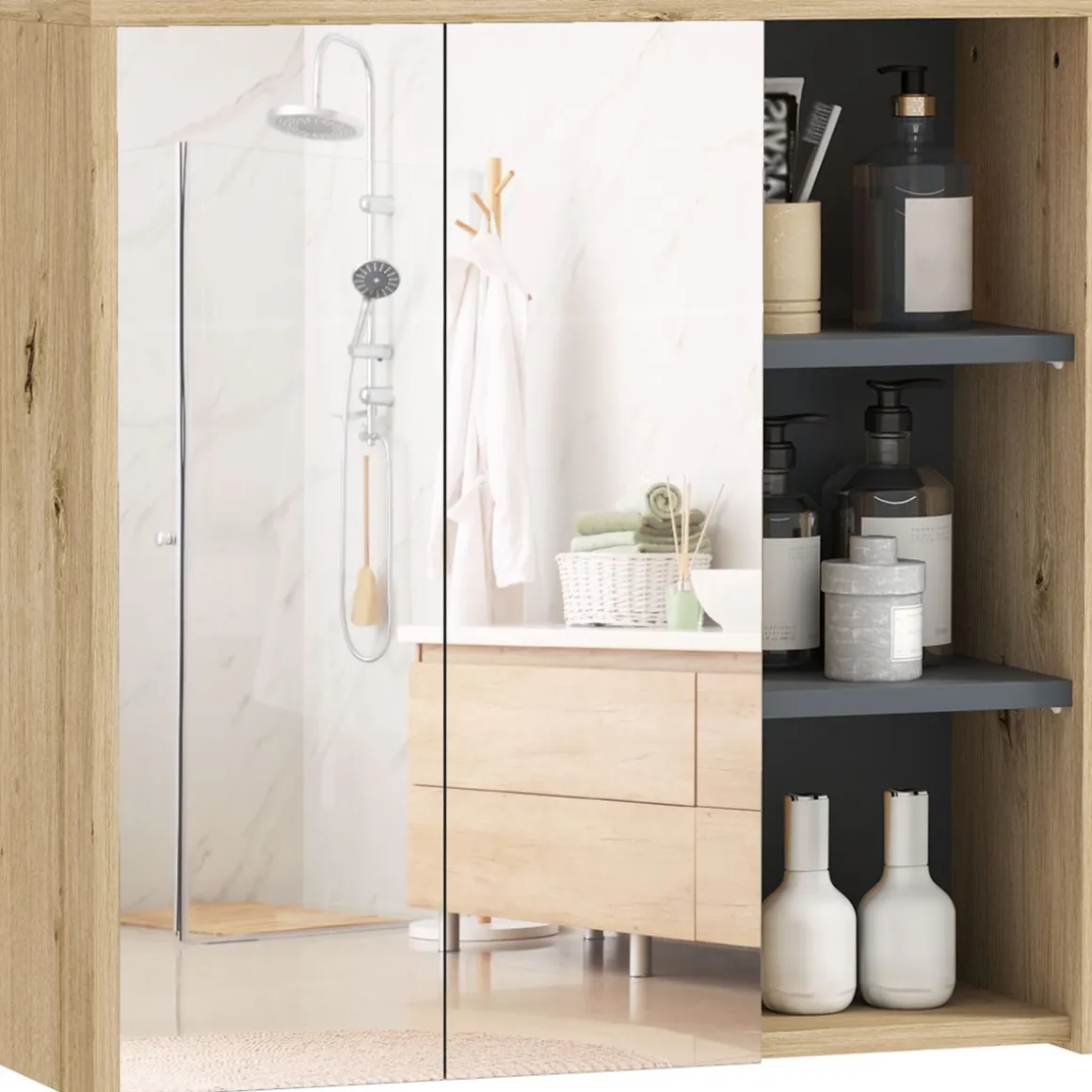 Armario de baño Katie Homcom con espejo 60x60x20