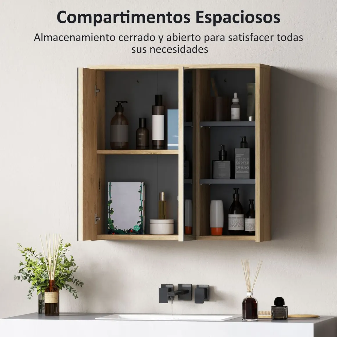 Armario de baño Katie Homcom con espejo 60x60x20