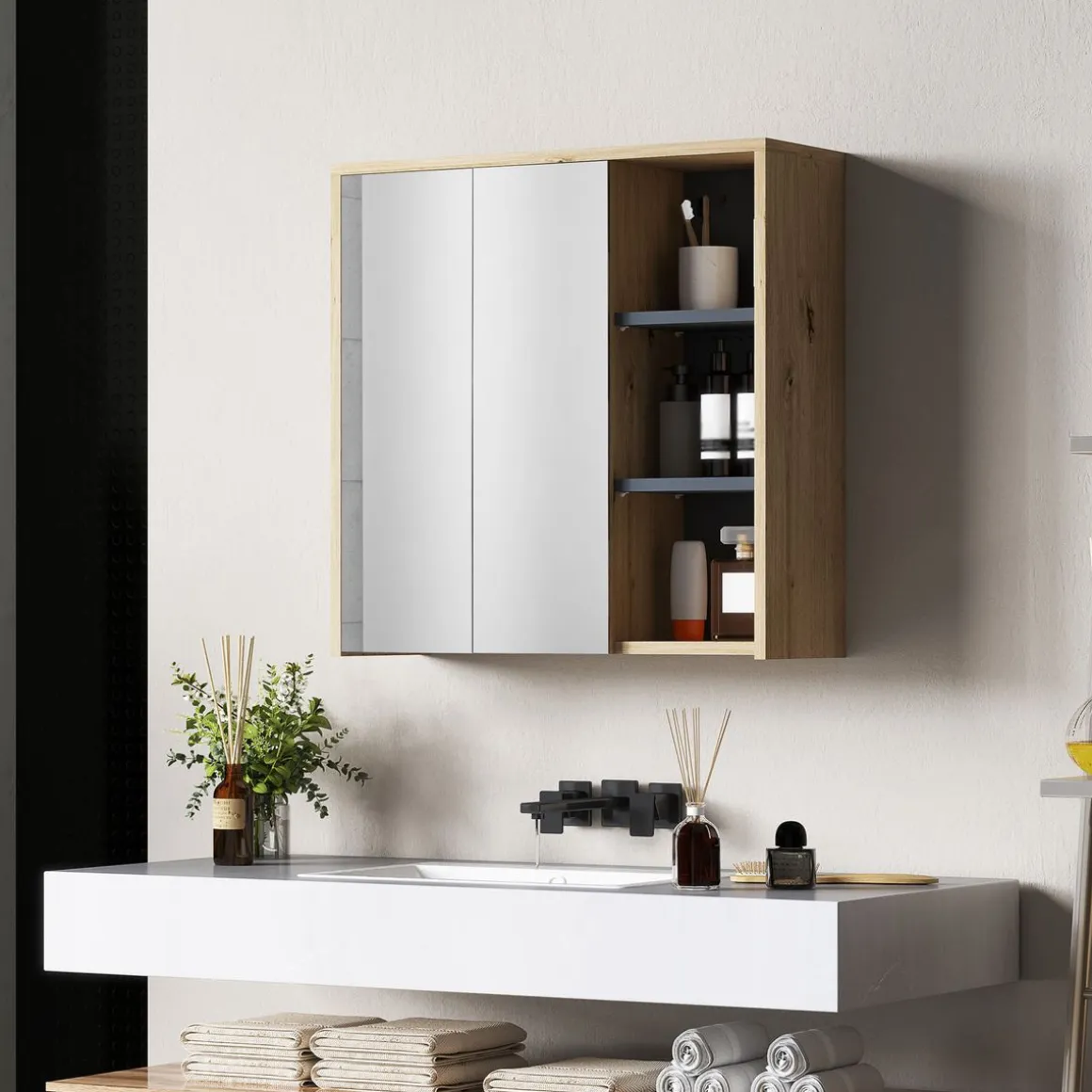 Armario de baño Katie Homcom con espejo 60x60x20
