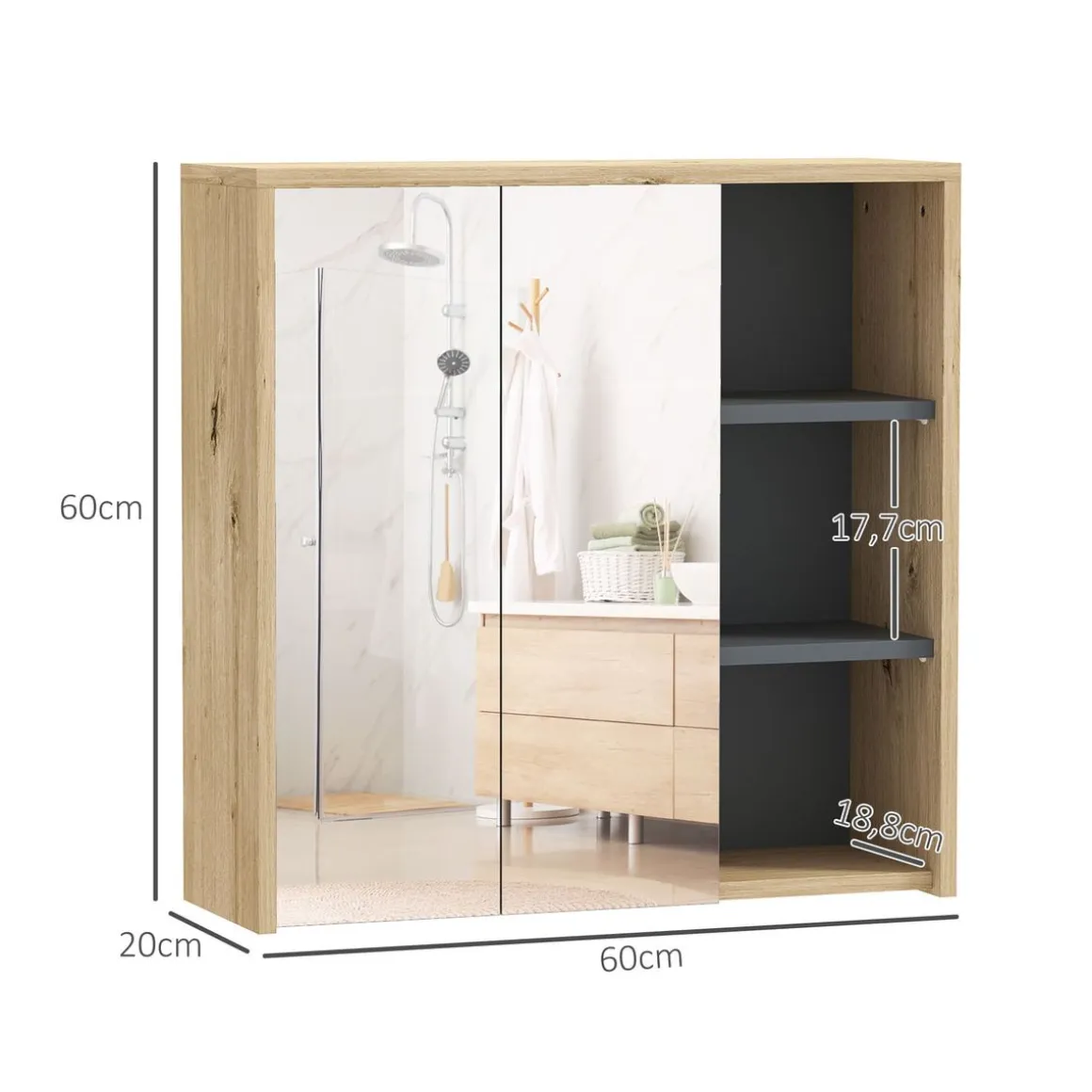 Armario de baño Katie Homcom con espejo 60x60x20