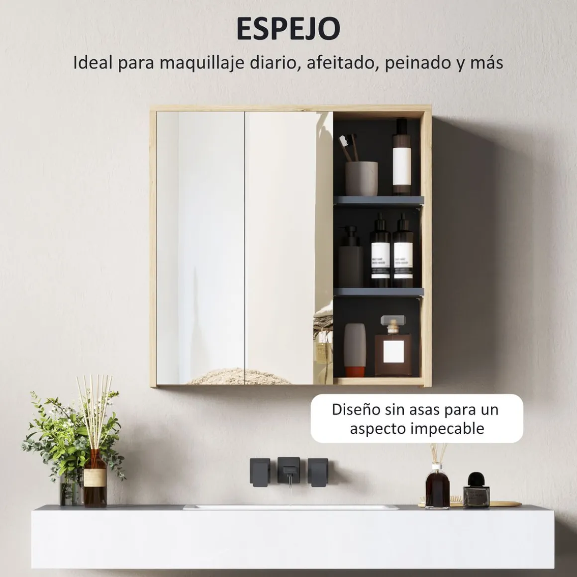 Armario de baño Katie Homcom con espejo 60x60x20