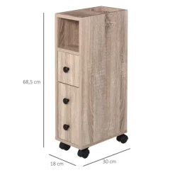 Armario de baño Kleankin 1 cajón + 1 armario + estante abierto roble 68,5x18x30 cm