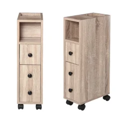 Armario de baño Kleankin 1 cajón + 1 armario + estante abierto roble 68,5x18x30 cm